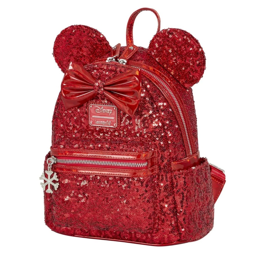 Loungefly Disney Minnie Mouse Red Happy Holidays Sequin Mini Backpack Exclusive